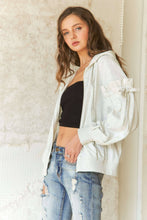 Load image into Gallery viewer, RUFFLED PUFF SLEEVE ZIP UP HOODIE