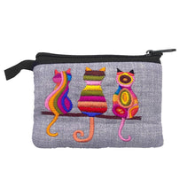 Load image into Gallery viewer, Embroidered 3 Cats Psychedelic Ecuadorian Coin Purse Pouch