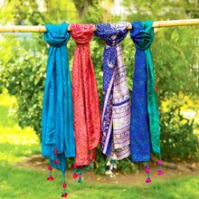 Load image into Gallery viewer, Up-Cycled Silk Sari Tassel Scarves