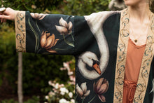 Load image into Gallery viewer, Under My Wing Pixie Crop Kimono w/ Swan &amp; feathers