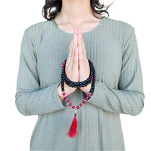 Load image into Gallery viewer, Wooden Beaded Mala Necklace with Onyx