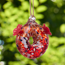 Load image into Gallery viewer, Round Red Art Glass Double Hummingbird Feeder