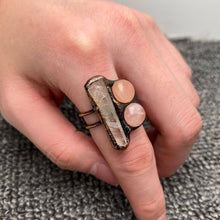 Load image into Gallery viewer, Vintage Irregular White Crystal &amp; Pink Crystal Ring
