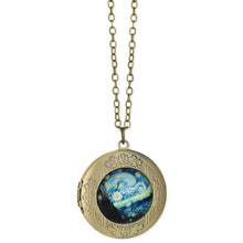 Load image into Gallery viewer, Starry Night Fine Art Gold Locket Necklace