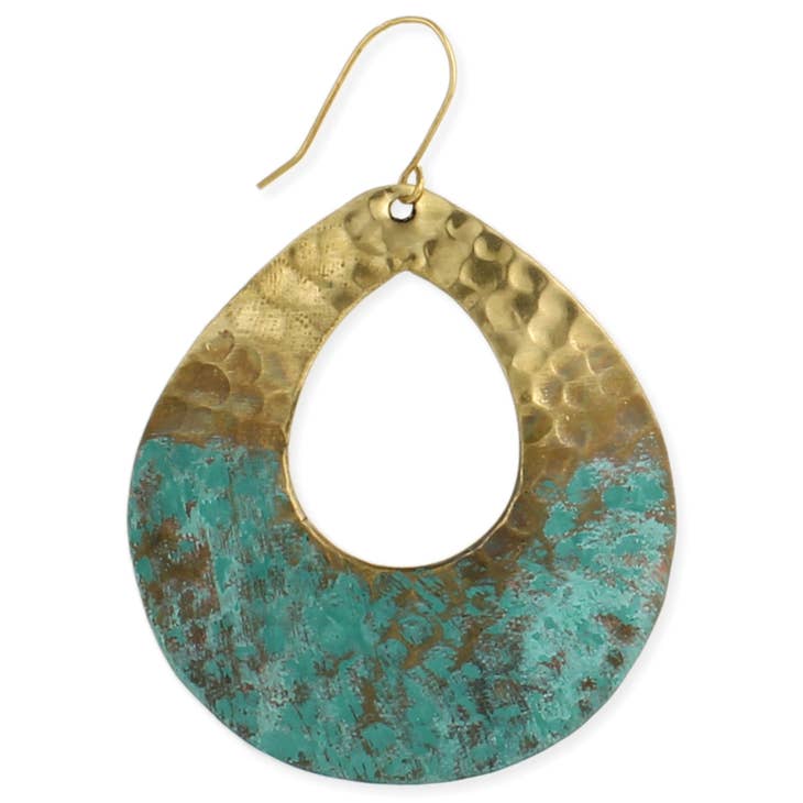 Gold Hammered Patina Teardrop Earrings