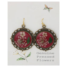 Load image into Gallery viewer, Antique Gold Dried Flower Red Cameo Earrings