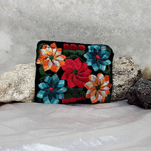 Load image into Gallery viewer, Embroidered Floral Velvet Coin Purse Pouch