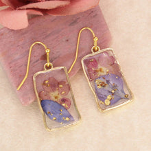 Load image into Gallery viewer, Purple Pink Dried Flower Rectangle Gold Earrings