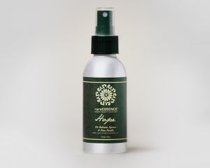 Silver spray bottle with green Hope label