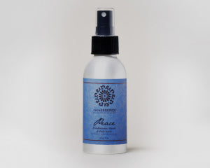 Silver spray bottle with light blue Peace label